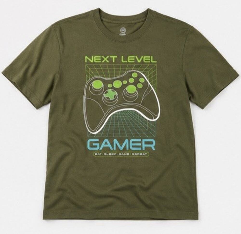 Next Level Unisex Kids XL Green Cotton Gamer Graphic Tee Short Sleeve Crew